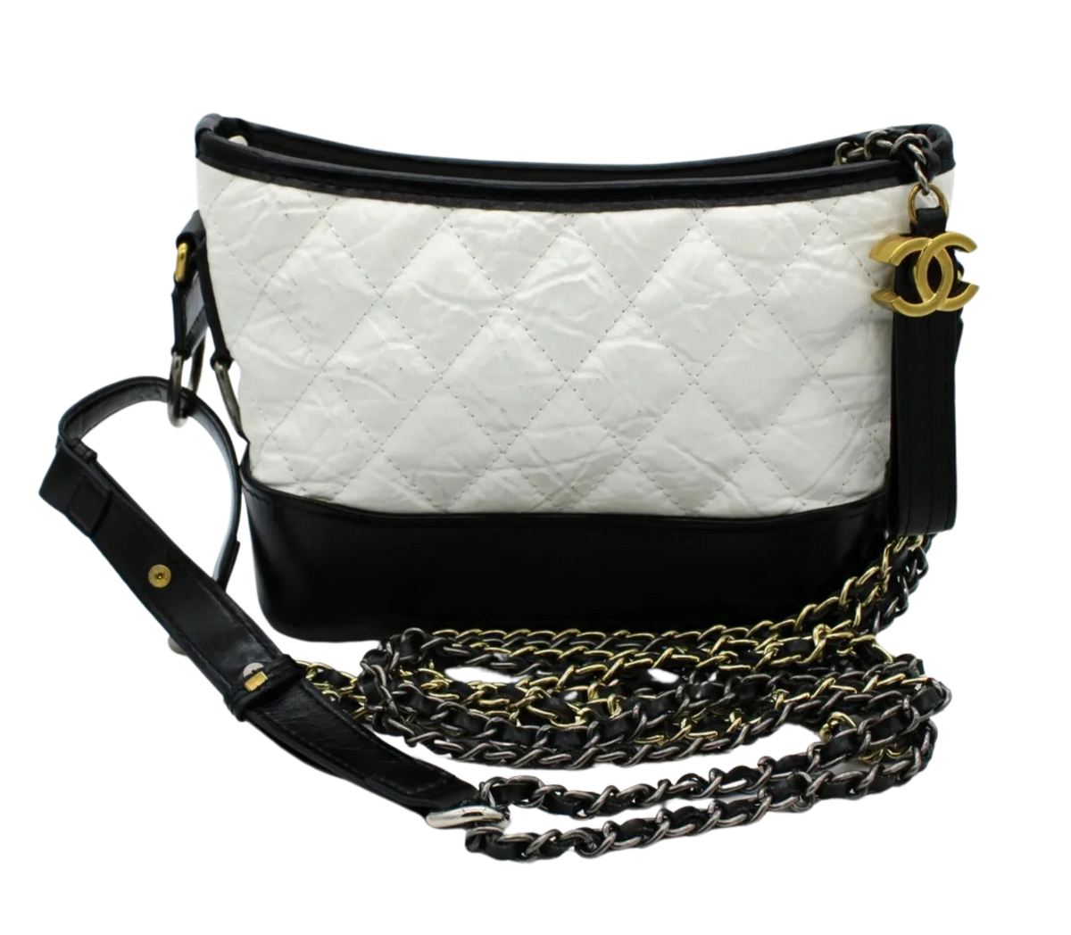Chanel Gabrielle Hobo Quilted Aged Calfskin Small Black and White (Good  Condition)