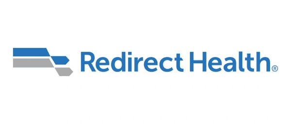Redirect Health logo with blue and gray arrow design.