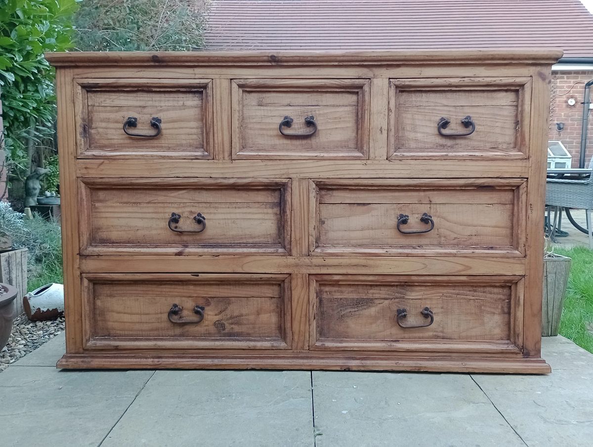 Solid Rustic Pine Chest Of Drawers 3 Over 4 Refurbished
