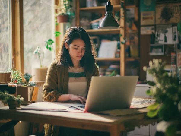 Emprendedora latina en Estados Unidos registrando su negocio online