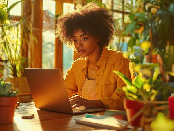 Emprendedora latinoamericana en Estados Unidos buscando soluciones de marketing digital