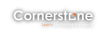 Logo of Cornerstone with a tagline about learning to change the world.