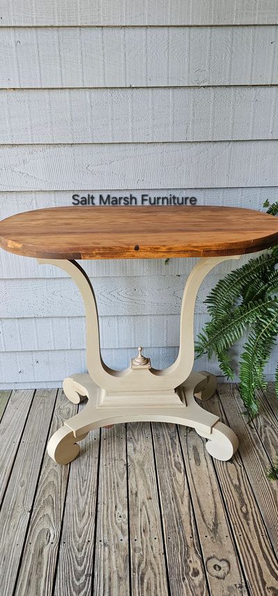 Available!
Parlor Table $125
Painted in Mudpaint Driftwood
Top Stained in Golden Oak