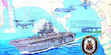 USS America LHA6 US Navy Aircraft Carrier Nautical chart art print