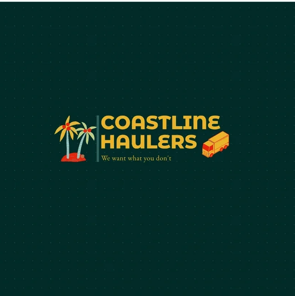 Logo for Coastline Haulers with palm trees and a truck illustration.