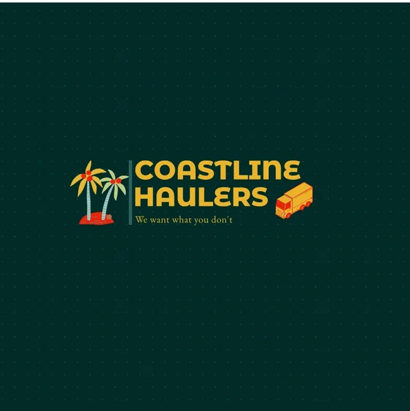 Logo for Coastline Haulers with palm trees and a truck illustration.