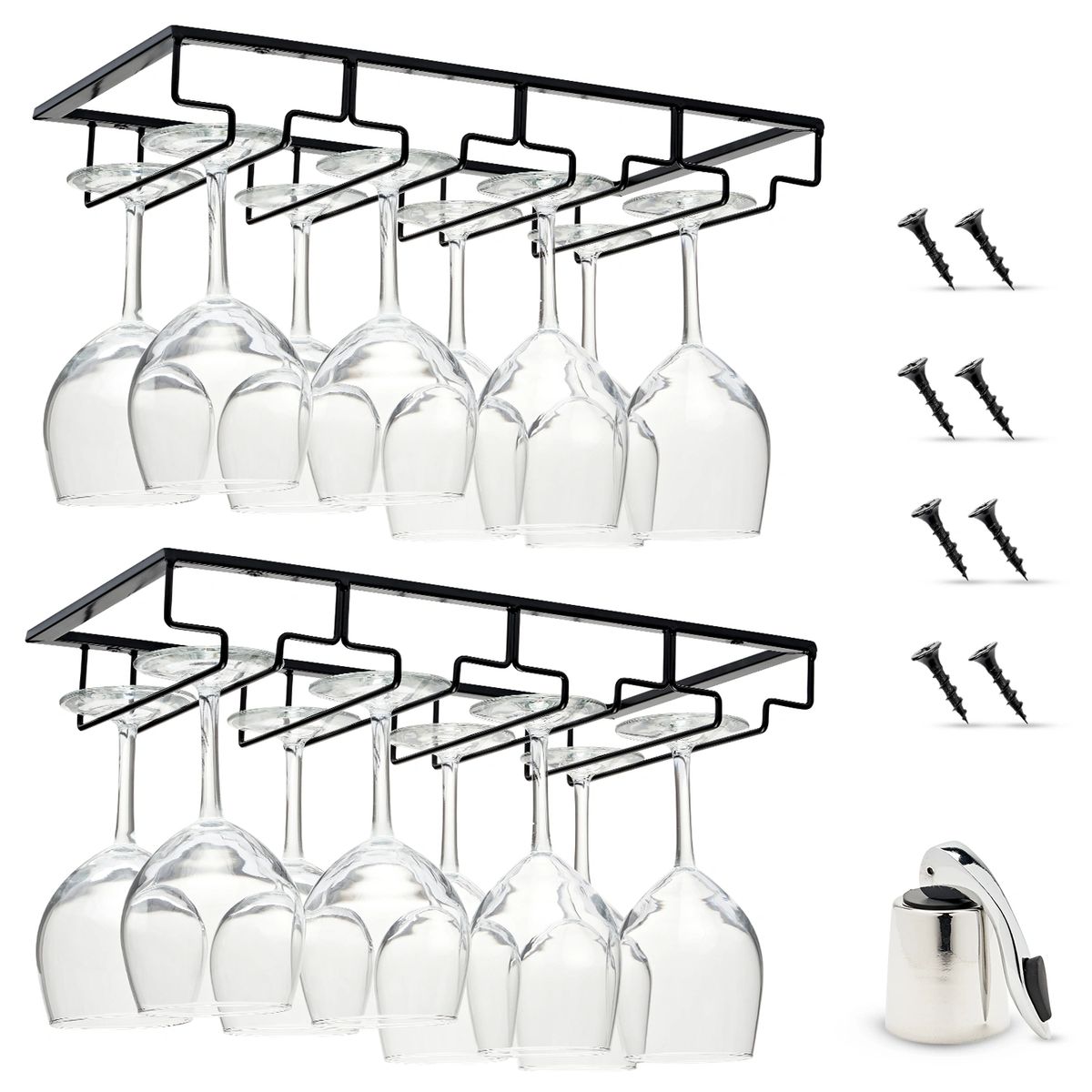 Wine Glass Rack Under Cabinet - 4 Row Iron Stemware Rack With A