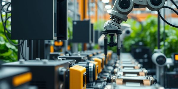 Robotic arm operating on an automated industrial assembly line.
