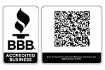 BBB Accredited Business logo with a QR code.