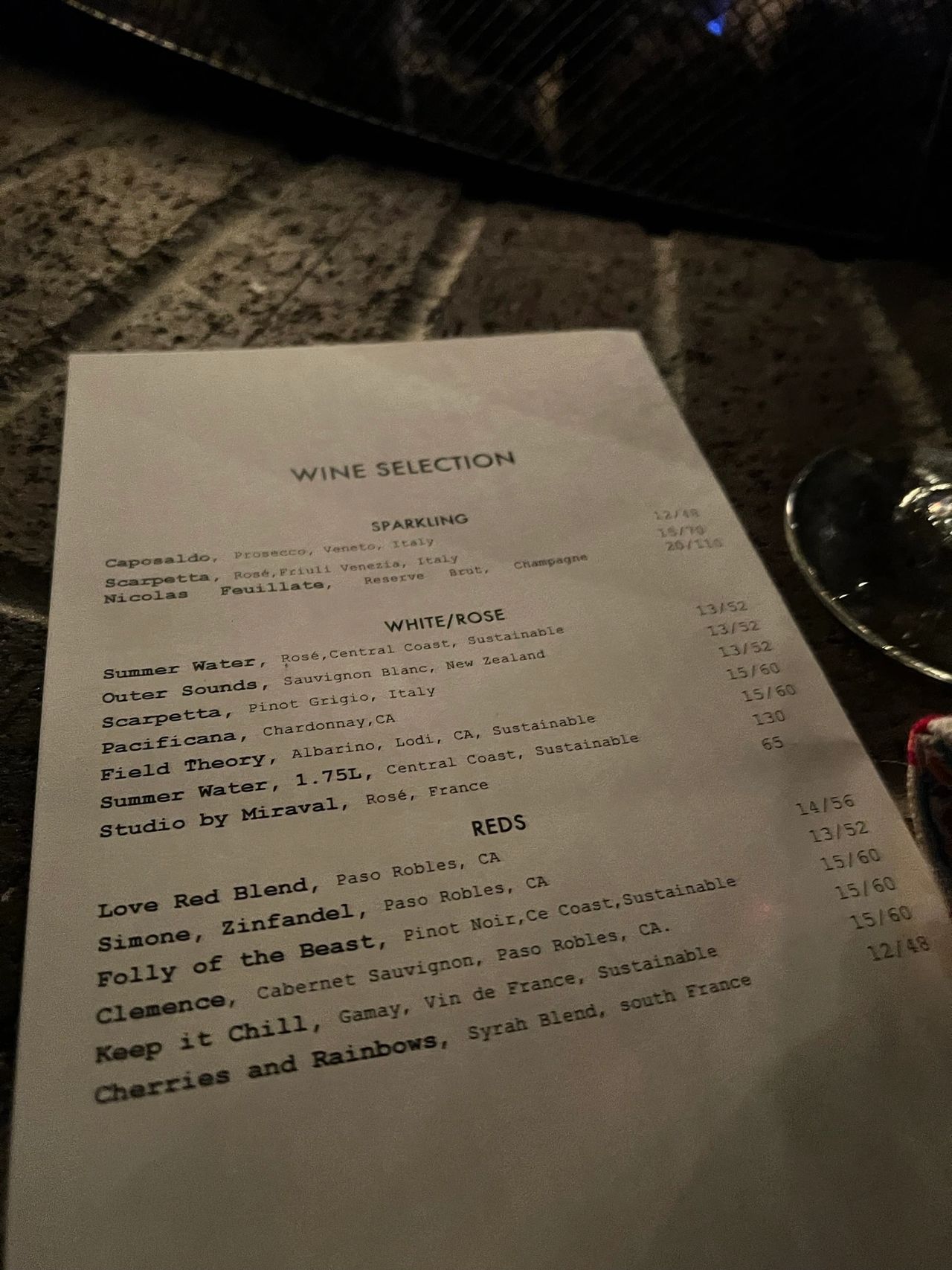 The wine selection at The Bungalow