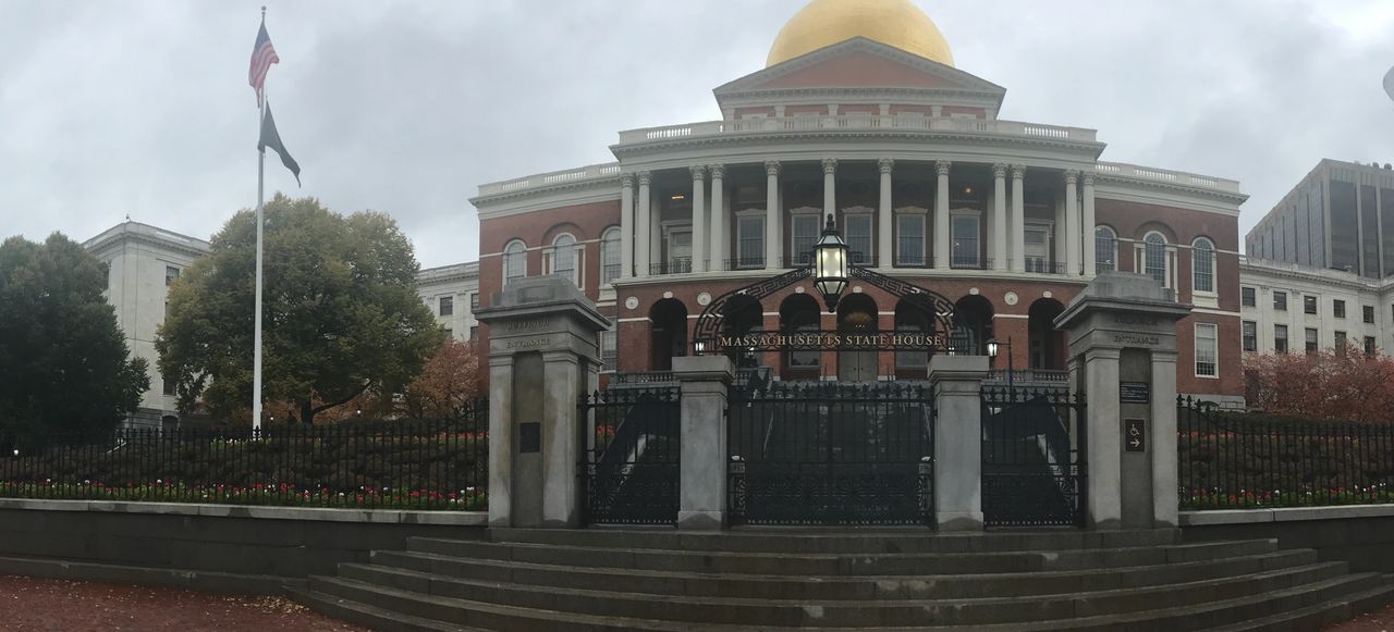 An exterior shot of Massachusetts State House