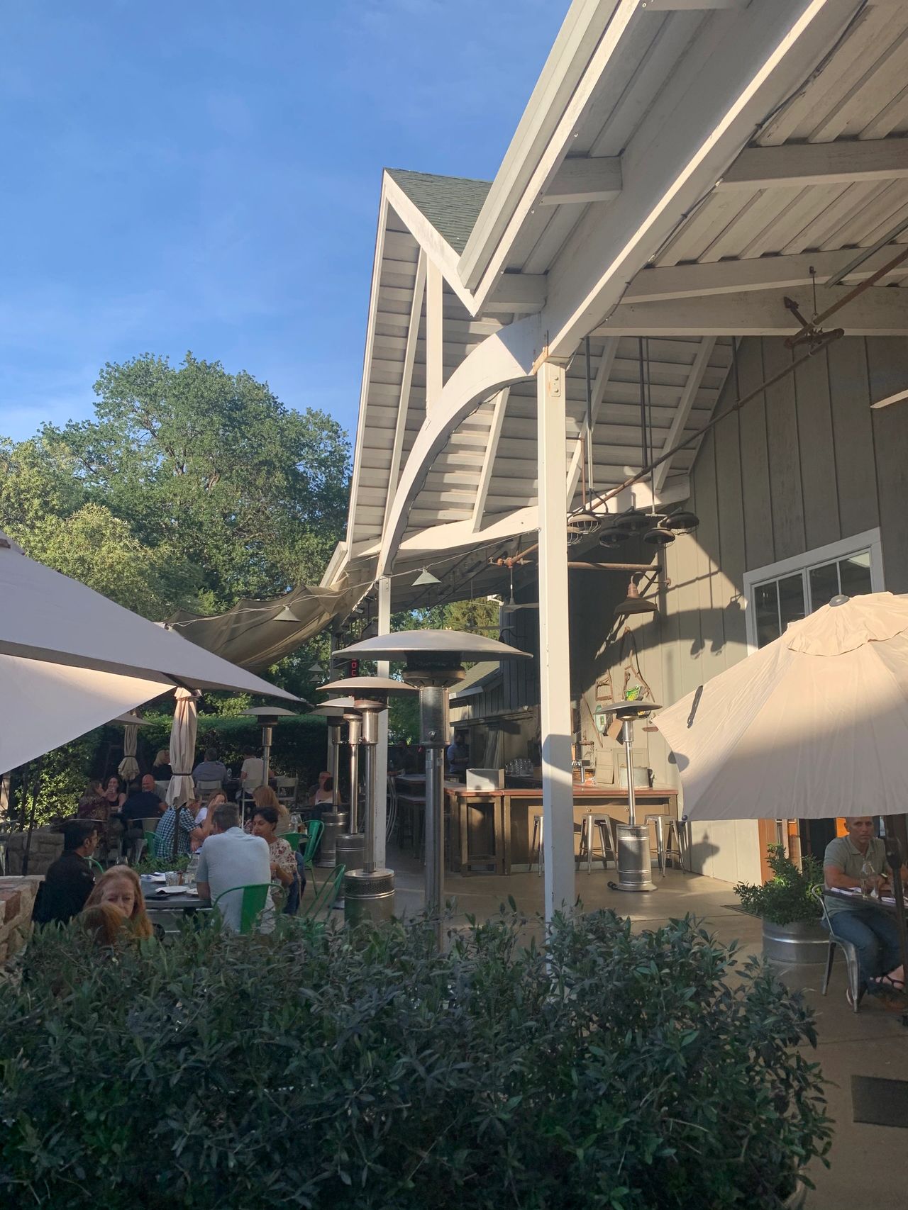 An exterior shot of the patio at Farmstead Long Meadow Ranch