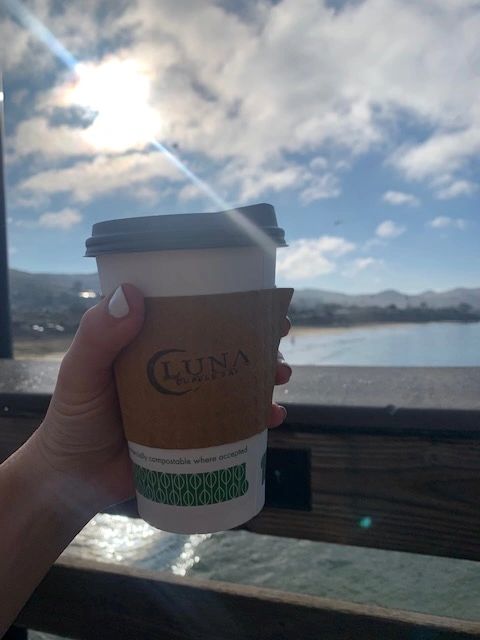 Enjoying Luna Coffee Bar on the Cayucos Pier