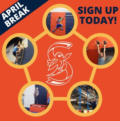Kids enjoying various climbing activities during April Break sign-up event.