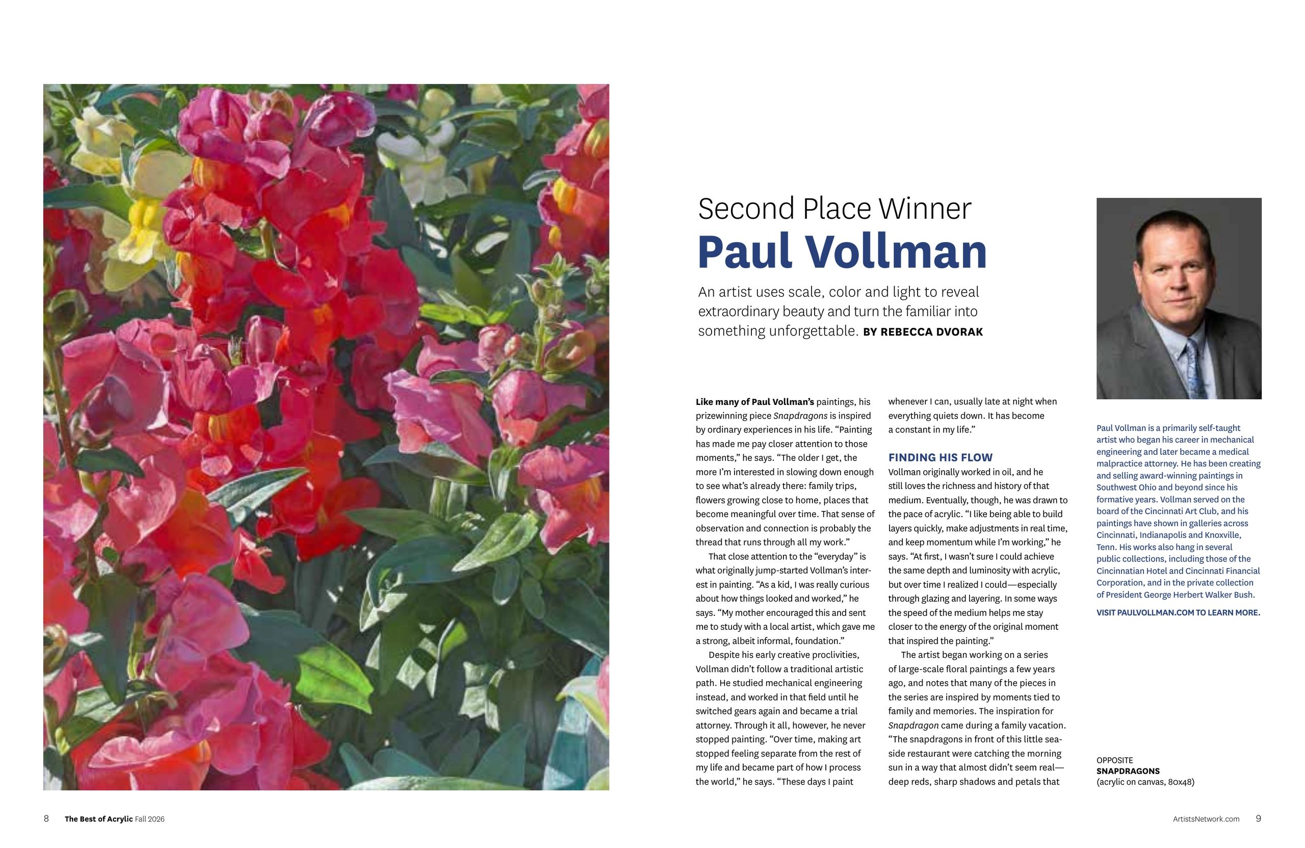Paul Vollman wins second place with vibrant Snapdragon painting.