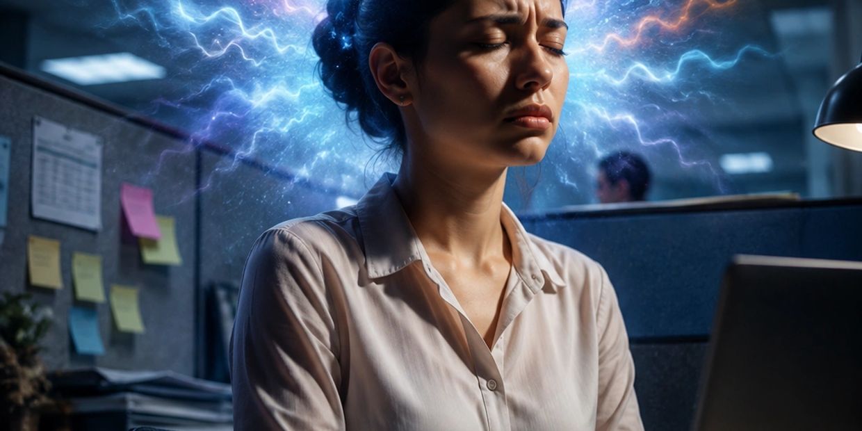 Woman stressed with electric brain activity visualized.