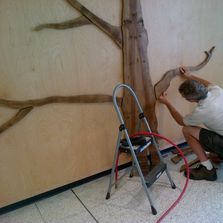 School lobby install- Legacy Tree designed/created using wood from supplied trunks