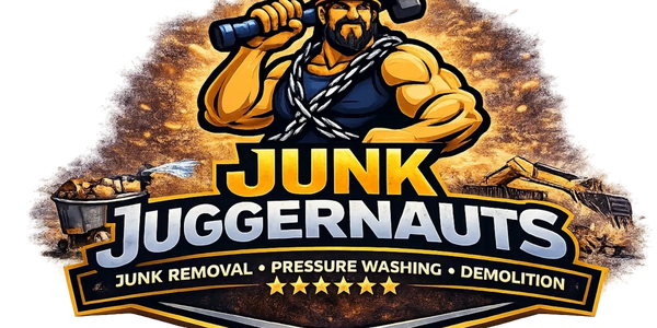 Junk Juggernauts Total Property Services logo representing same-day junk removal, light demolition, and pressure washing services in Orleans County NY and Monroe County NY.