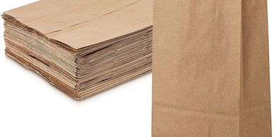 Kraft paper bags shown flat and upright