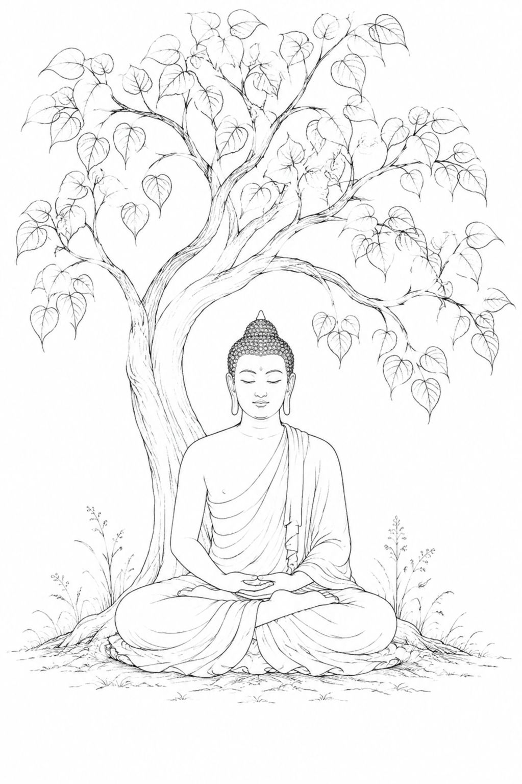 ภาพวาดพระพุทธเจ้ากำลังนั่งสมาธิใต้ต้นโพธิ์