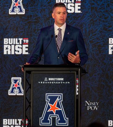Tim Pernetti Give press conference remarks during the 2026 American Conference Kickoff