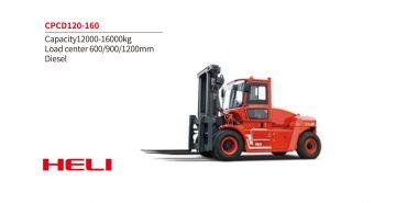 Red Heli CPCD120-160 diesel forklift with large load capacity.