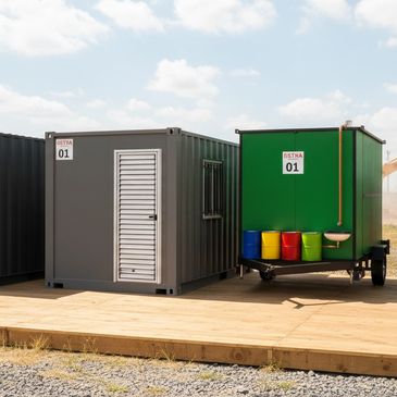 Containers de todos os tipos e medidas e area de vivência.