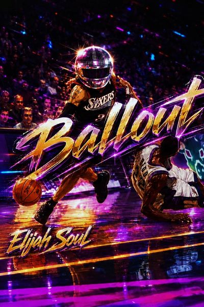 Basketball player with a disco helmet, vibrant style.