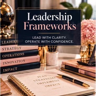 Books and notebooks on leadership and strategy.