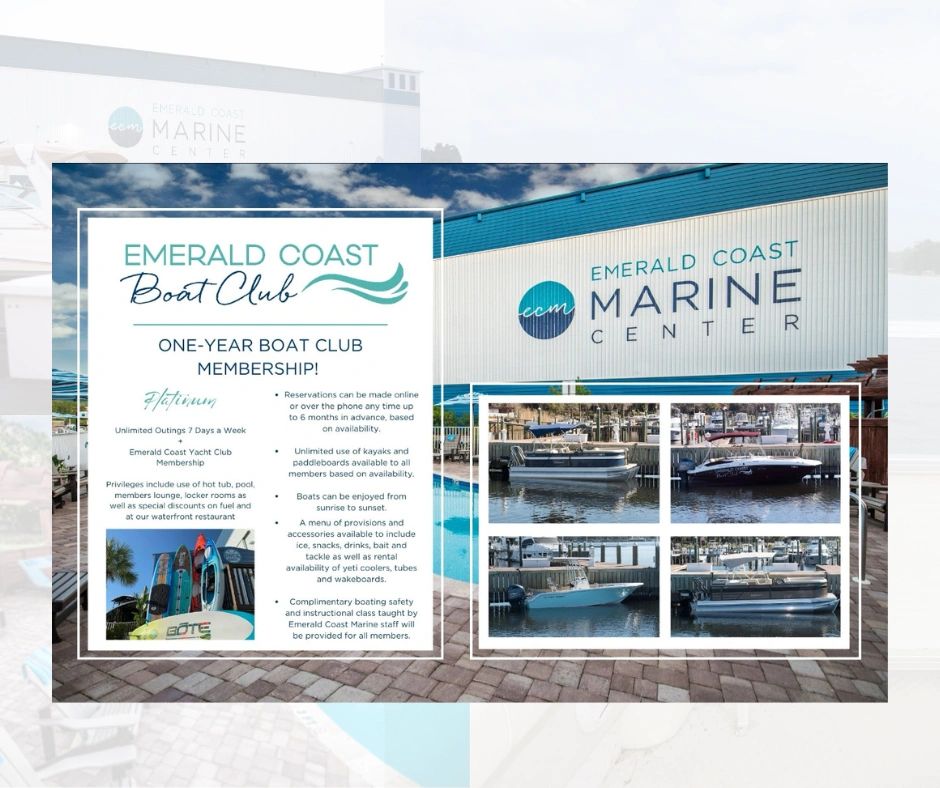 Emerald Coast Boat Club offers one-year membership with unlimited outings and boating privileges.