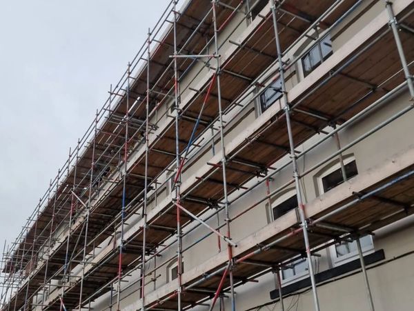 Scaffolding for an external refurbishment bringing the property up to higher standard for residents