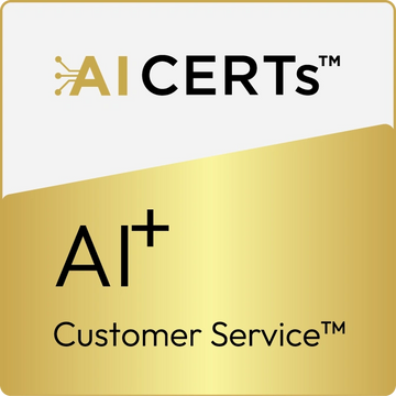 AI Certs logo with AI+ Customer Service badge in gold and white.