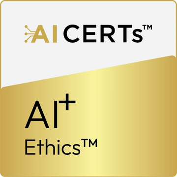 AI CERTs logo with AI+ Ethics certification mark in gold and black.
