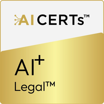 Logo of AI Certs featuring AI+ Legal certification in gold and black.