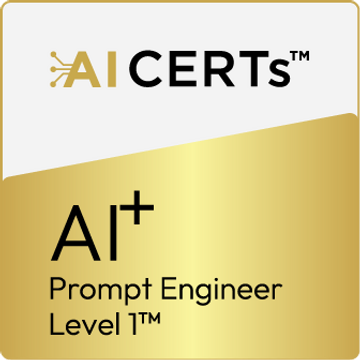 AI+ Prompt Engineer Level 1 certification badge with gold and white design.