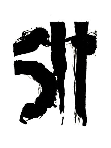 Abstract black ink brush strokes on white background.