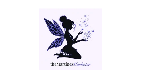 Logo for theMartinezMarketer. It is the silhouette of a fairy juggling marketing icons.
