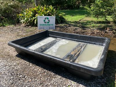 Concrete washout basin in use