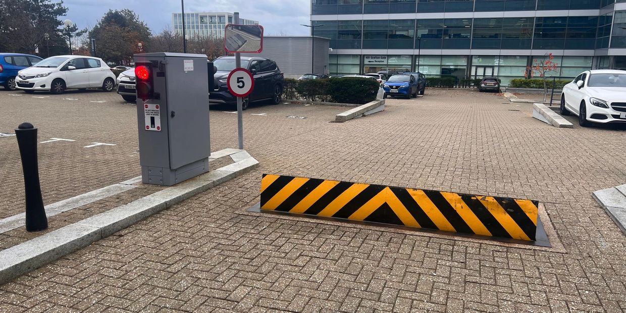 PAS68 road blocker installed in commercial car park Bristol and Gloucestershire, Oxfordshire