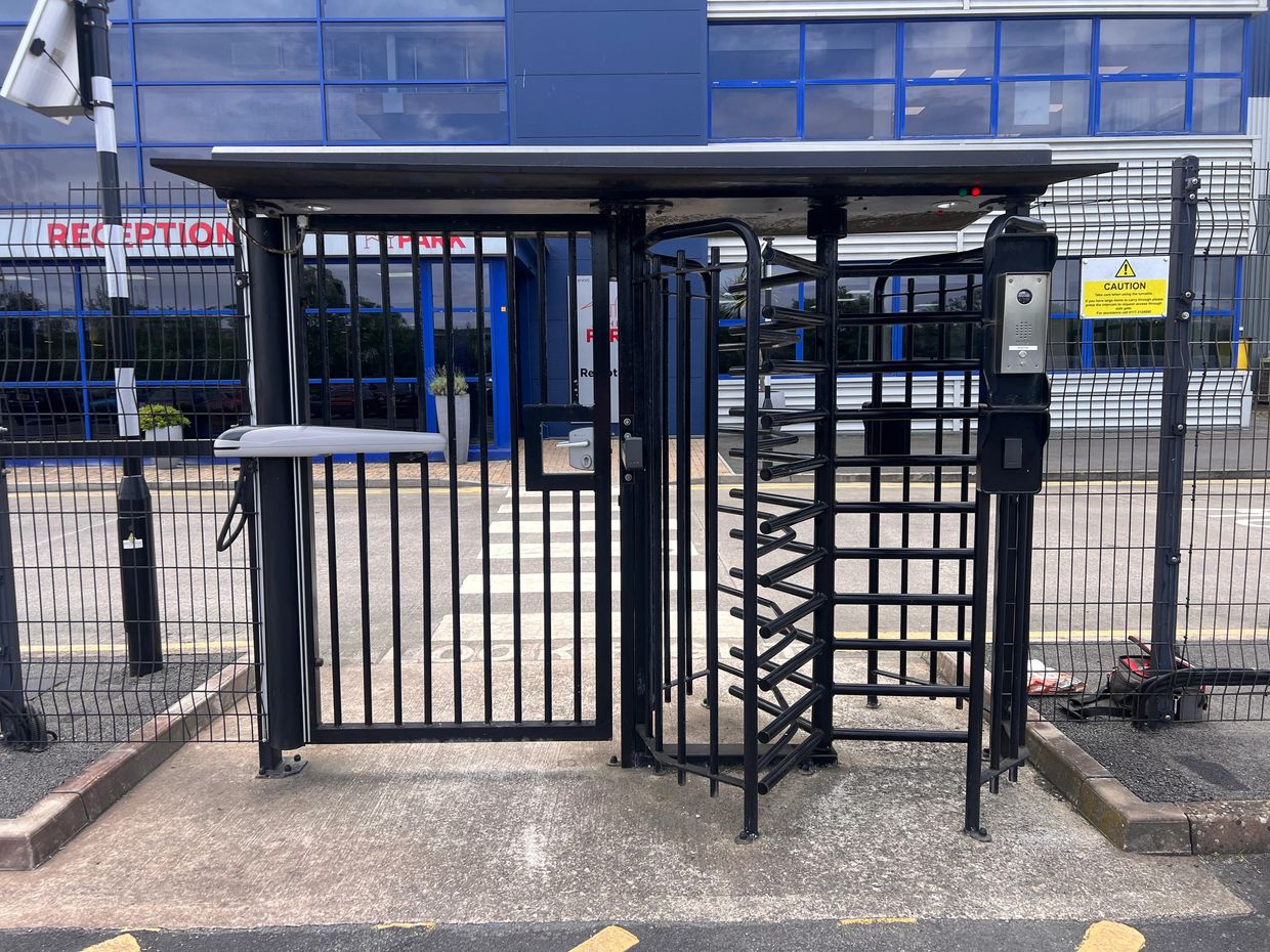 Turnstile with access gate in Bristol for high security site.