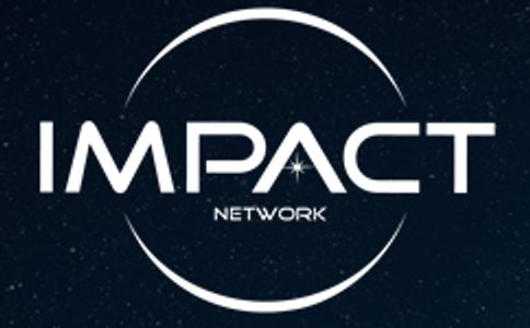 IMPACT Network logo with a cosmic theme and crescent shapes.