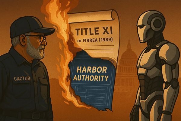 A man and a robot face each other as a document burns between them.