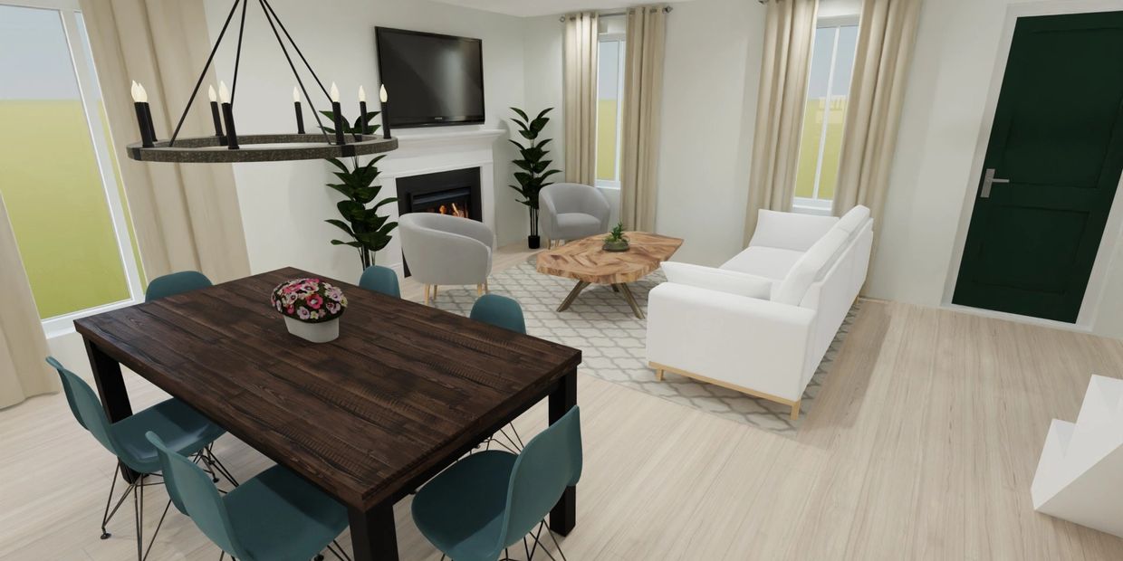 3D Render of Living Room and Dining Room Design