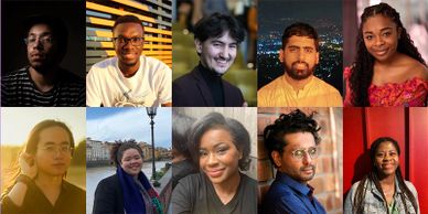 Collage of diverse individuals with various backgrounds and expressions.