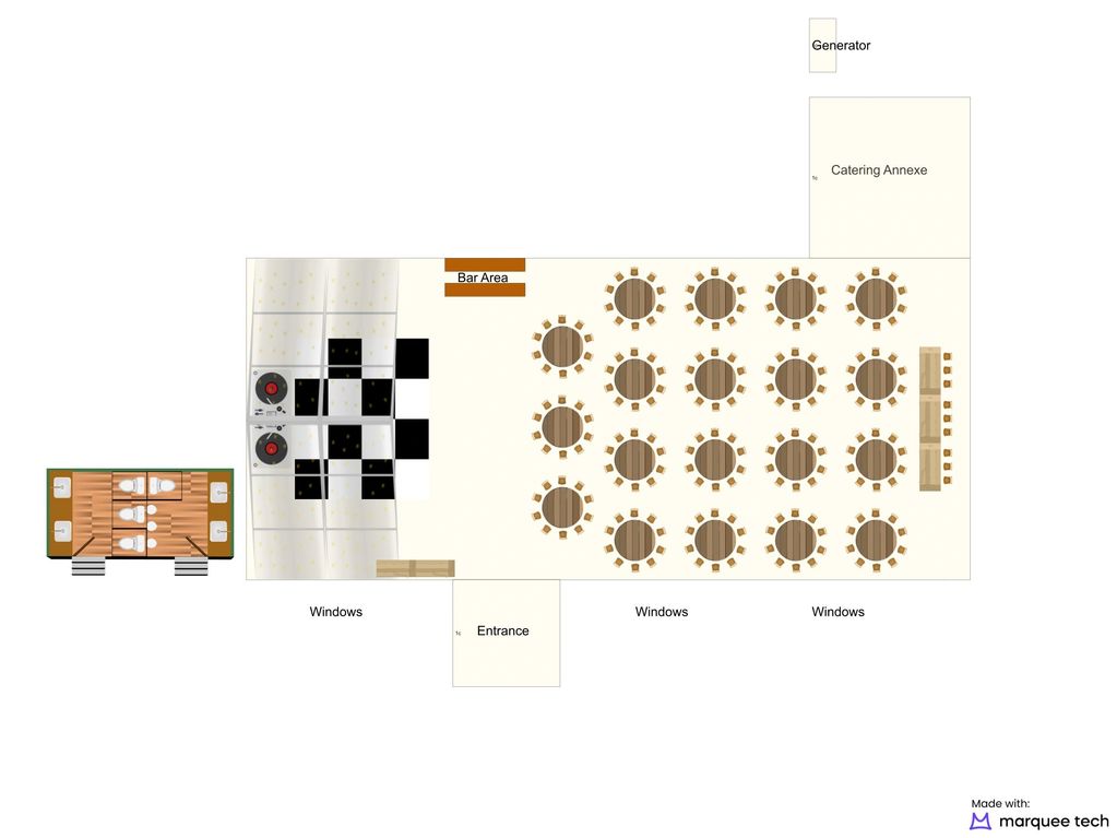 Clearspan Marquee CAD Design. 12m x 24m with 6m x 6m Catering Annexe & 4m x 4m Witches Hat