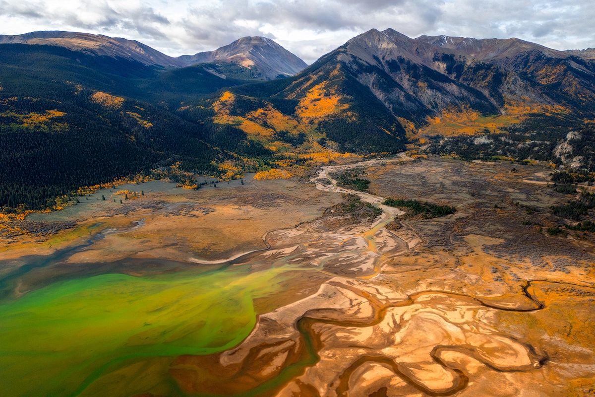 Aerial View via Drone over Twin Lakes, Colorado looking towards Independence Pass Aerial View via Drone over Twin Lakes, Colorado looking towards Independence Pass