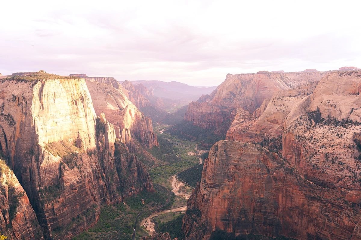 The View from Observation Point looking down on Angel's Landing in Zion National Park