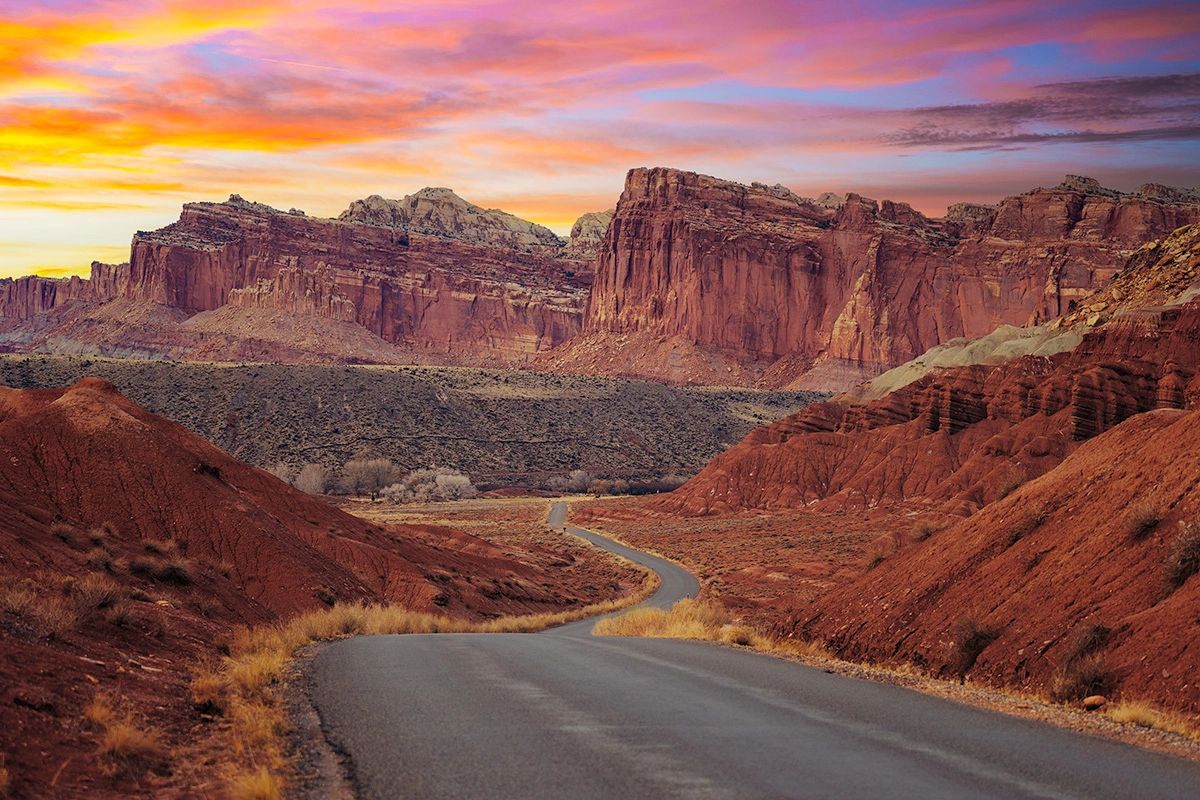 Sunset Over the Scenic Drive in Capitol Reef National Park