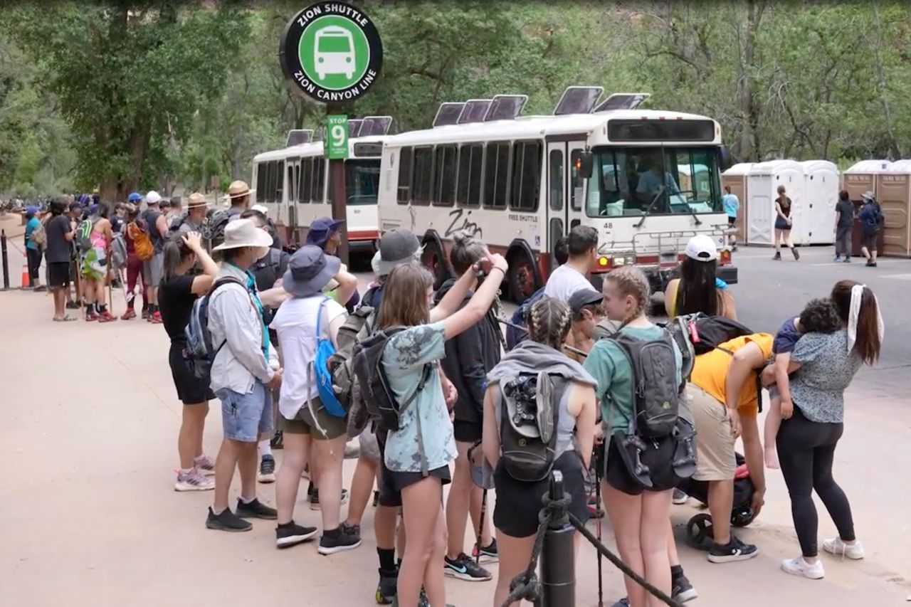 Visitors waiting on the shuttle in Zion National Park // Image Credit to NPS