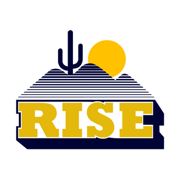 Rise Logo, Mountains with a cactus and the sun rising. 